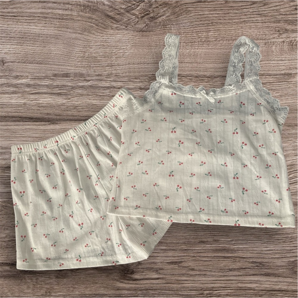 NWOT SHEIN cherry cherries lace tank & shorts set small